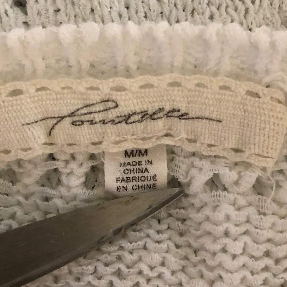 Pointelle white open knit sweater, medium